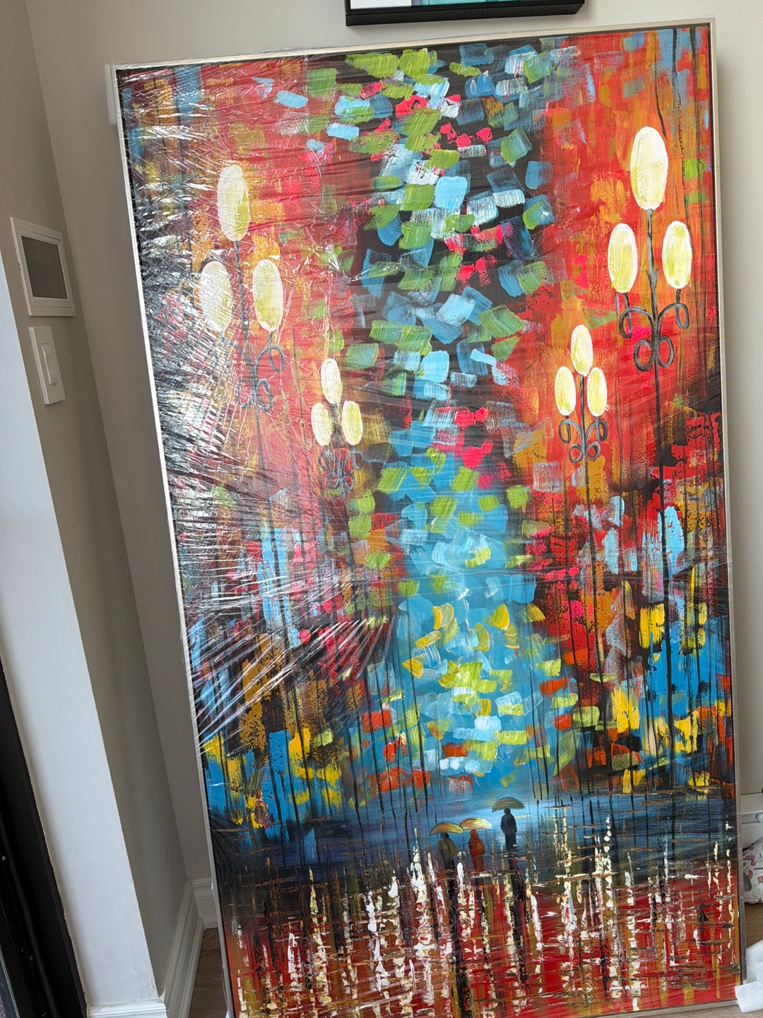Large Abstract Painting - City Lights and Rain
