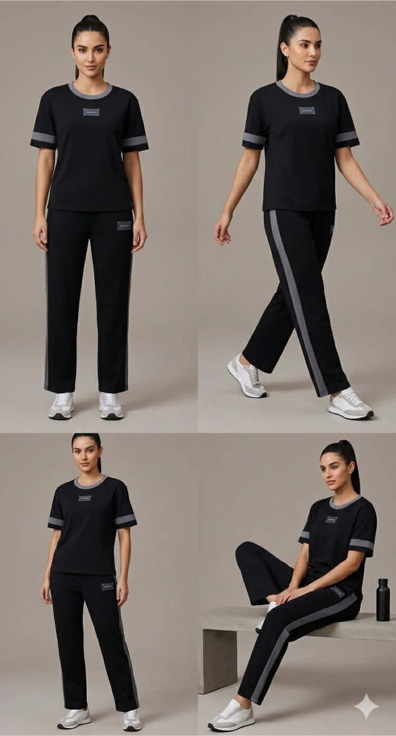 KUNYUFA Black Athleisure Tracksuit Set