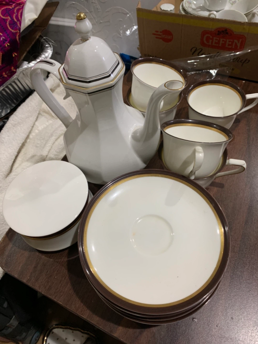 Mikasa Bone China Gold Symmetry Coffee Pot and Cup Set A7027