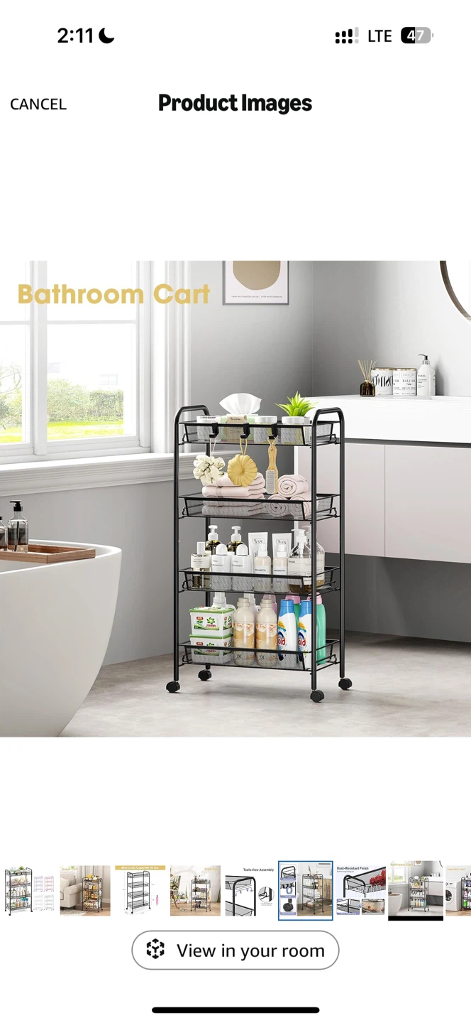 Black 5-Tier Mesh Rolling Cart - photo 5