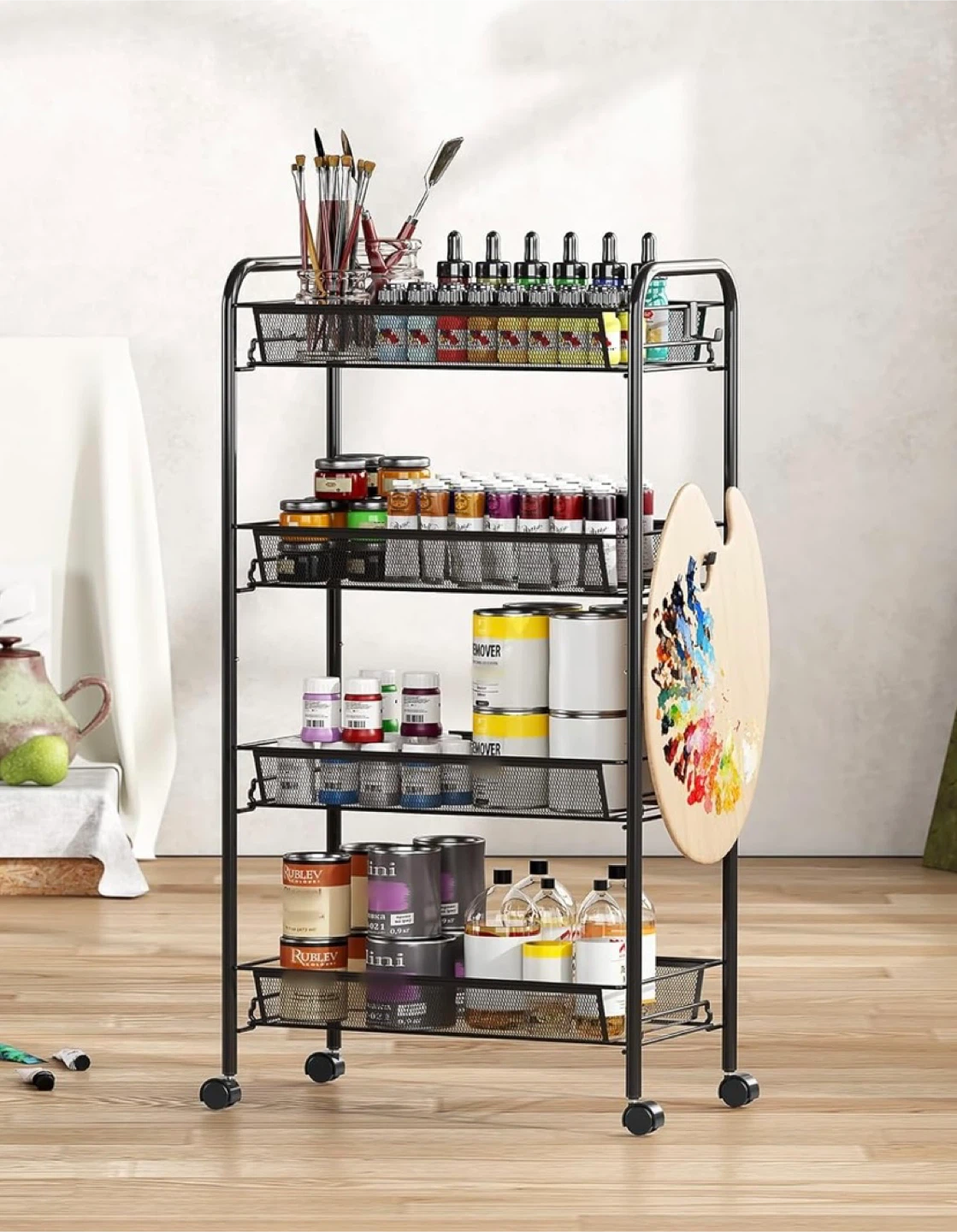 Black 5-Tier Mesh Rolling Cart - photo 3