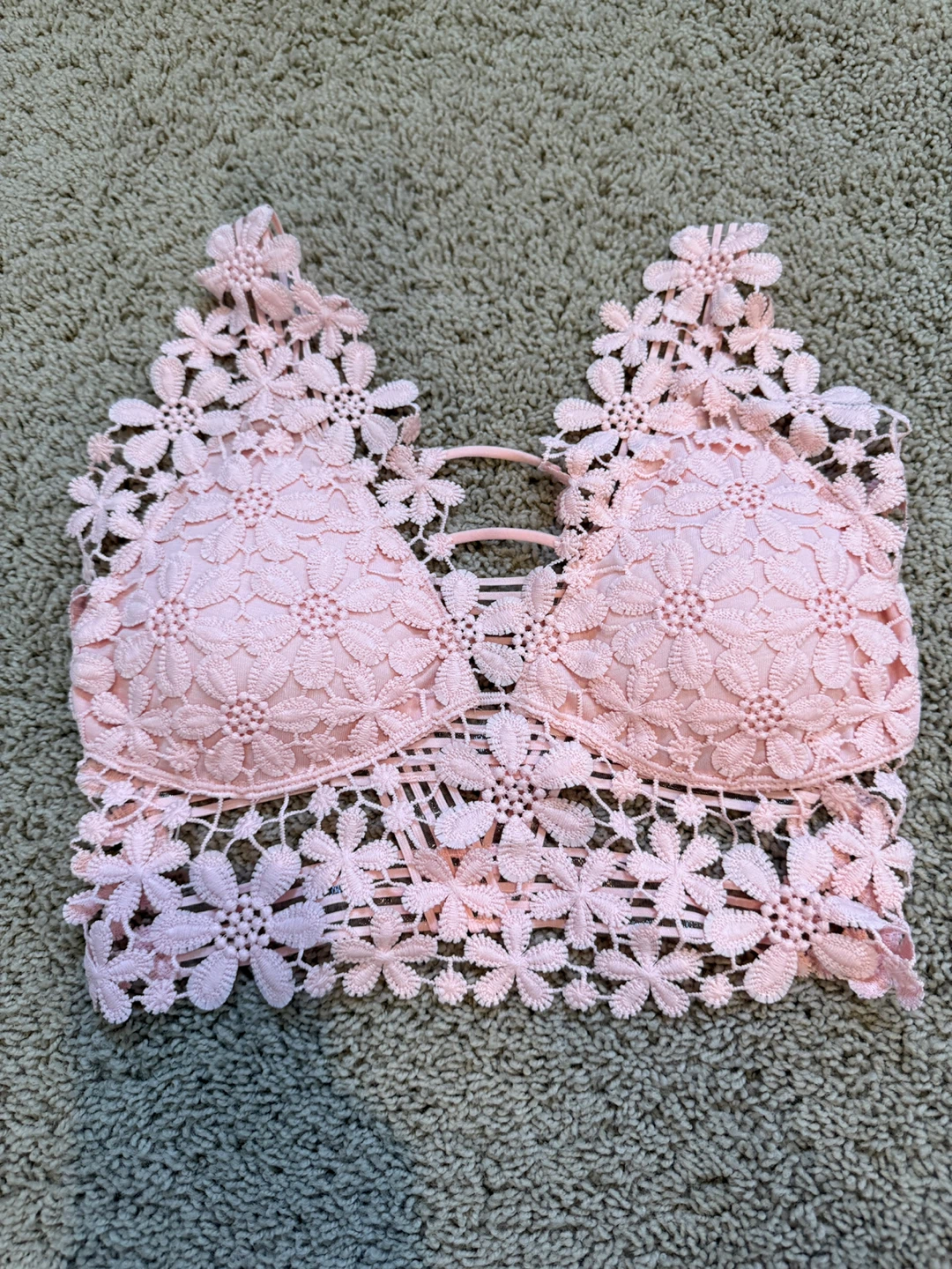 Pink Floral Lace Bralette - Size XS
