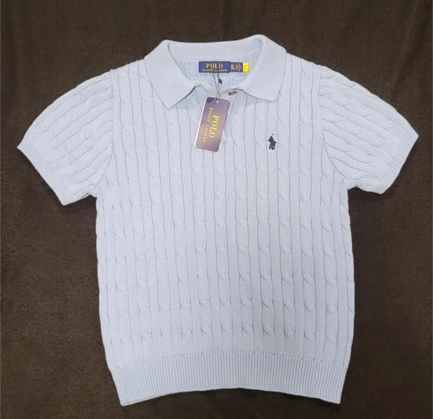 Ralph Lauren Cable Knit Polo- Light Blue