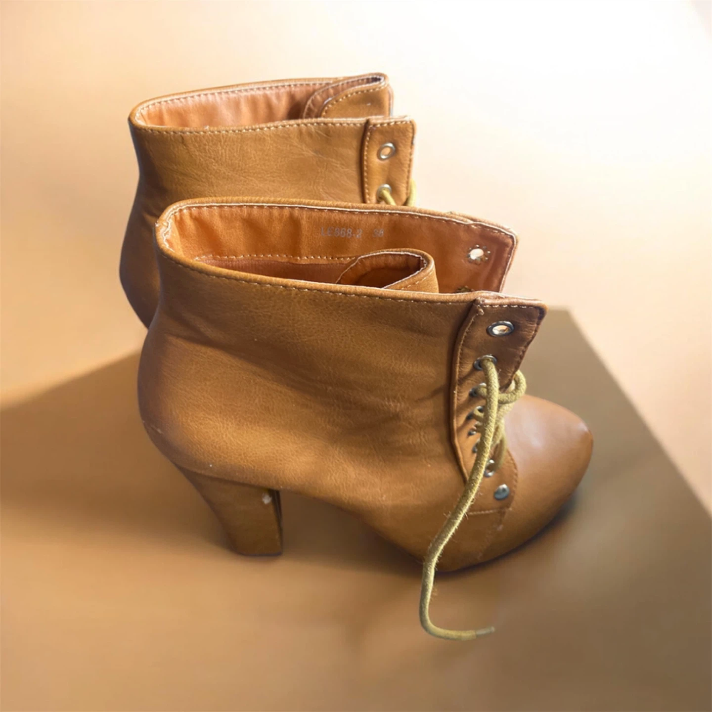 Tan Lace-Up Heel Boots - photo 3