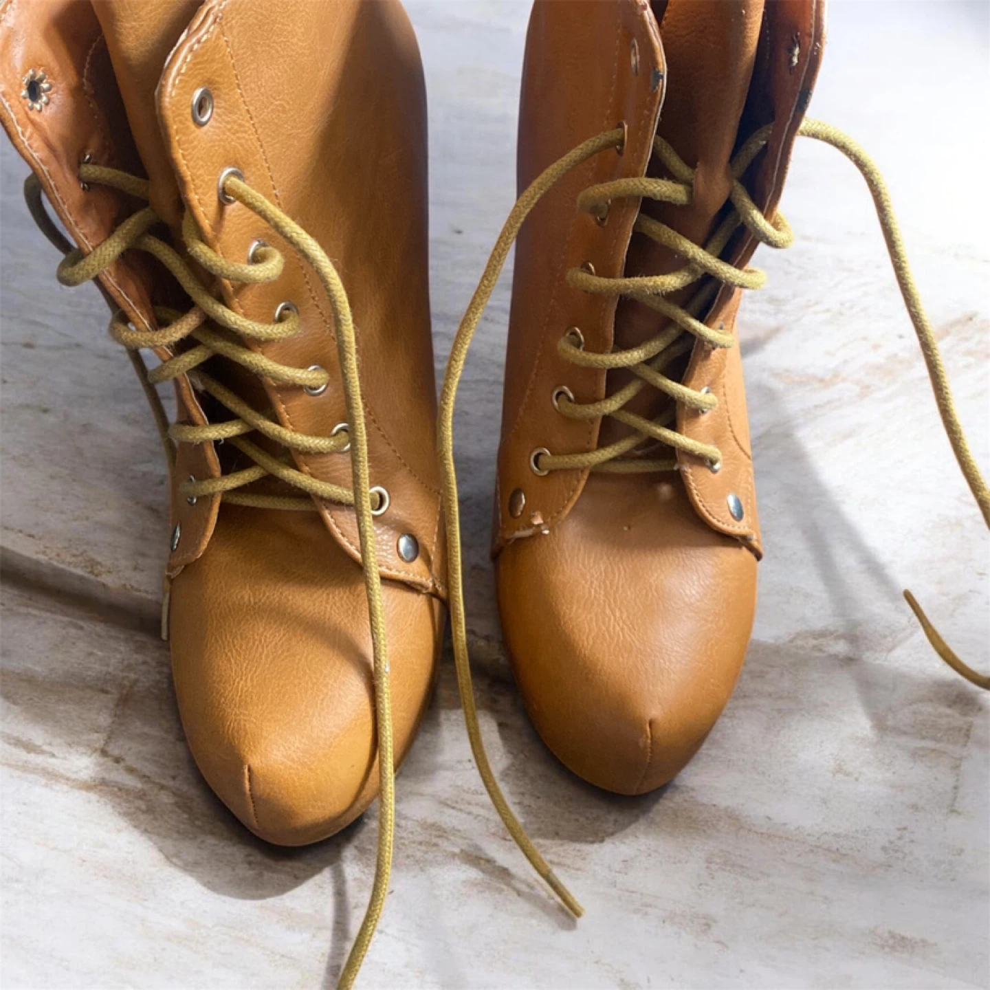 Tan Lace-Up Heel Boots