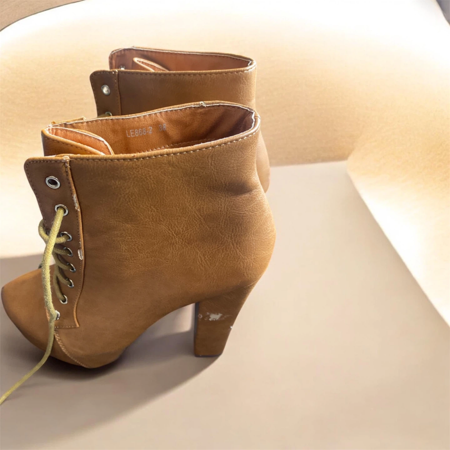 Tan Lace-Up Heel Boots - photo 5