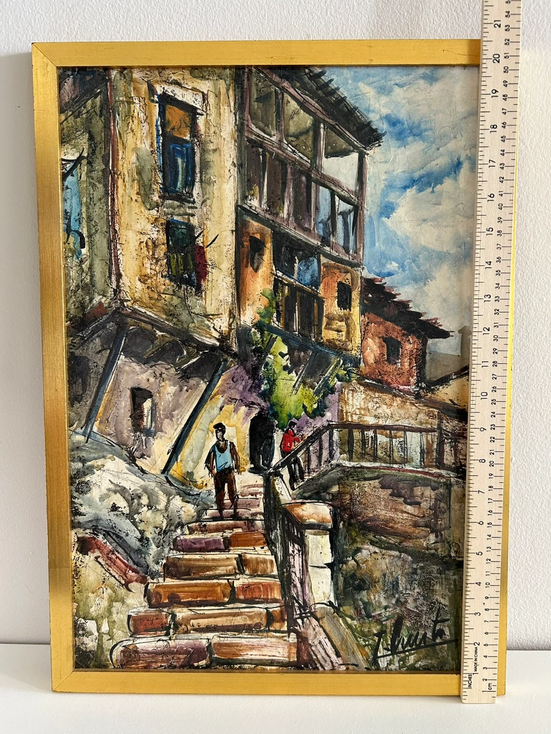 Framed Painting of a European Street Scene - photo 4