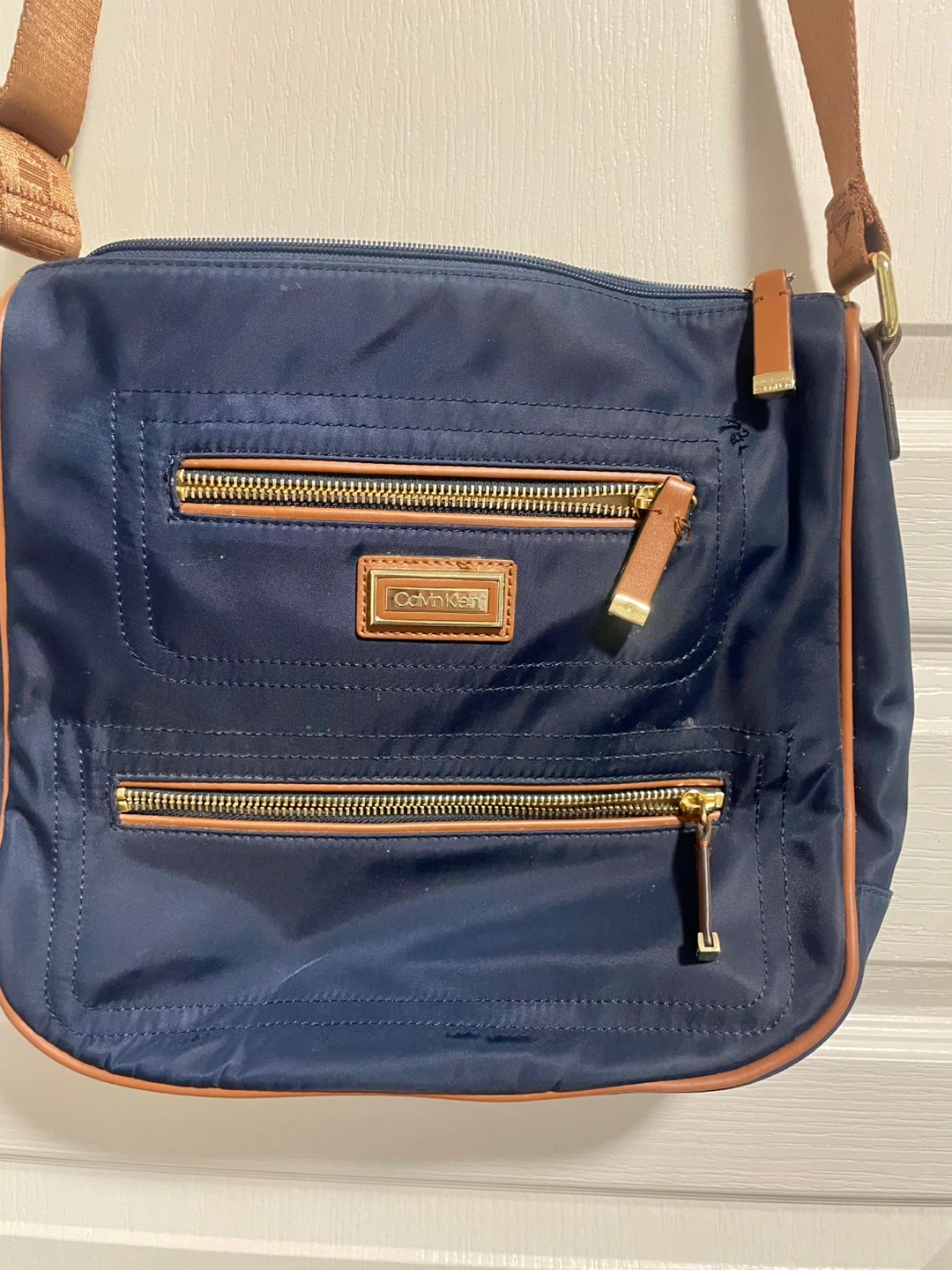 Calvin Klein Navy Nylon Crossbody Bag with Tan Accents - photo 2