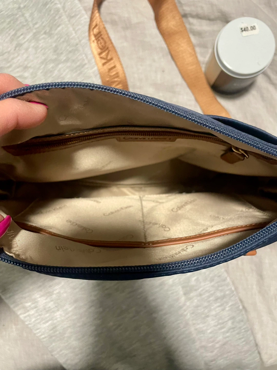 Calvin Klein Navy Nylon Crossbody Bag with Tan Accents - photo 5