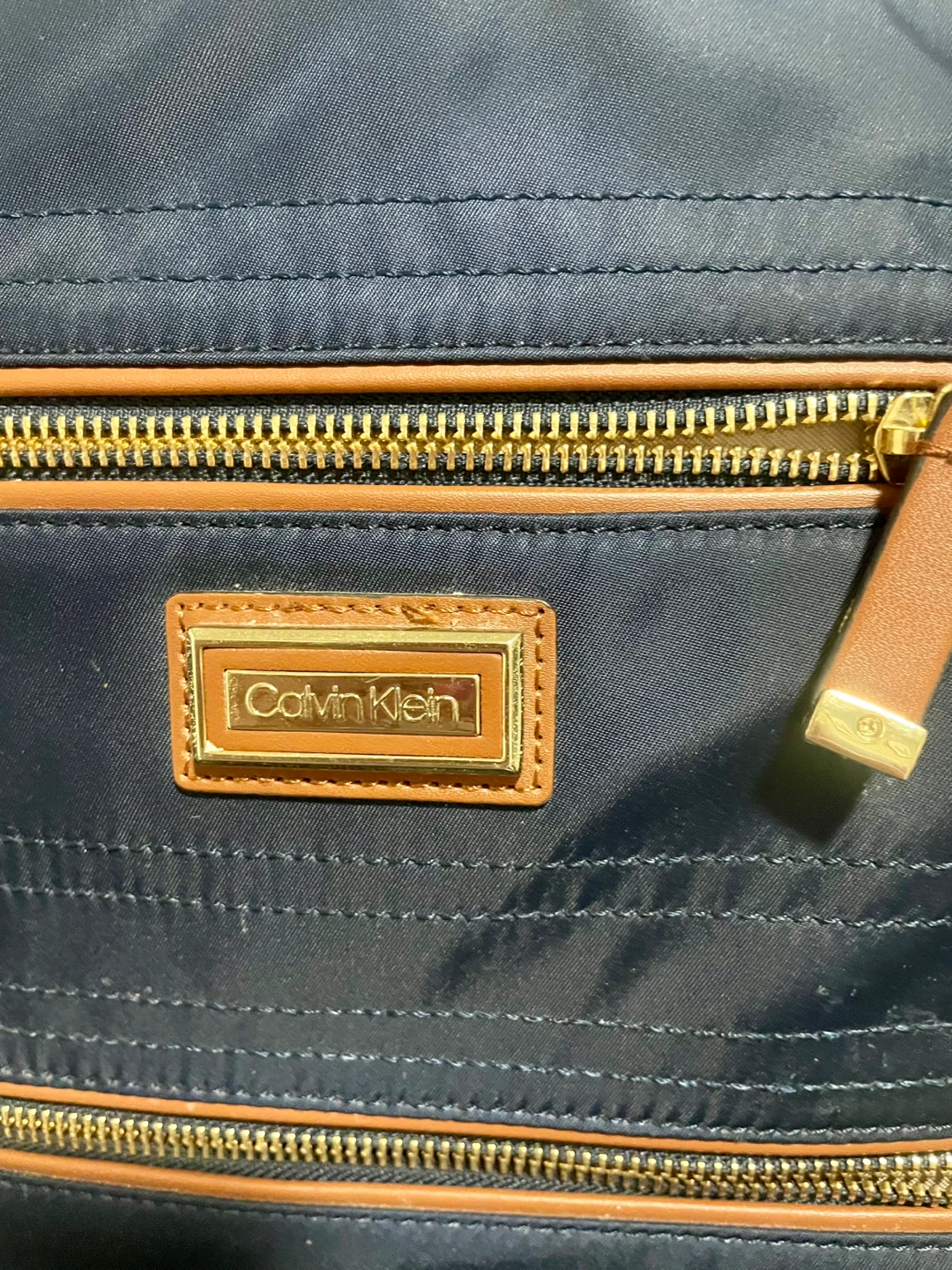 Calvin Klein Navy Nylon Crossbody Bag with Tan Accents