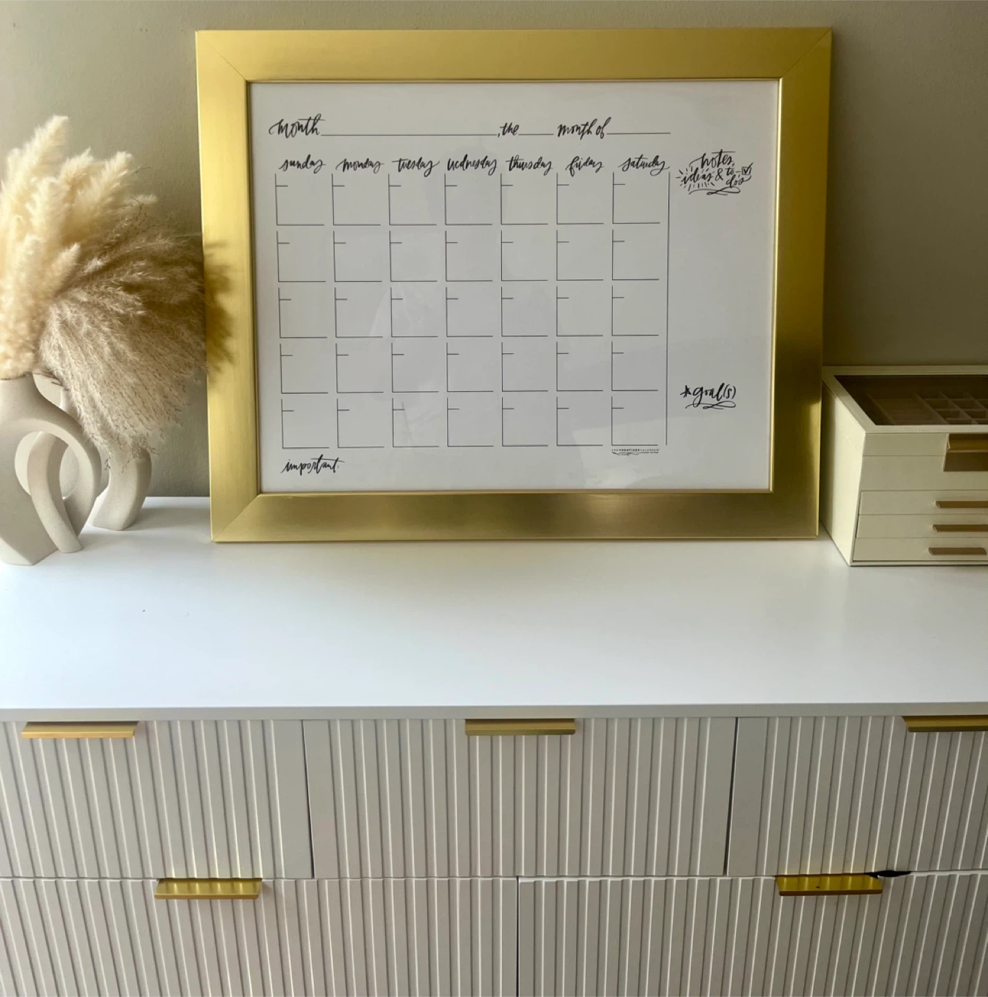 Gold Framed Dry Erase Monthly Calendar Board