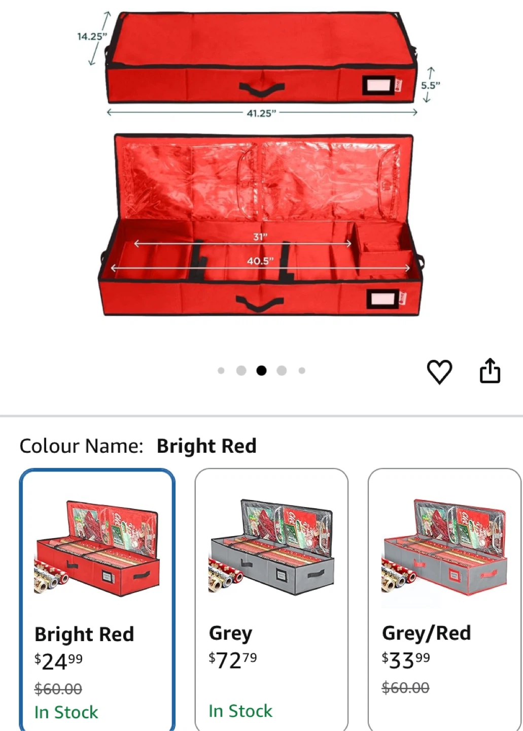 Red Wrapping Paper Storage Container for Up to 27 Rolls