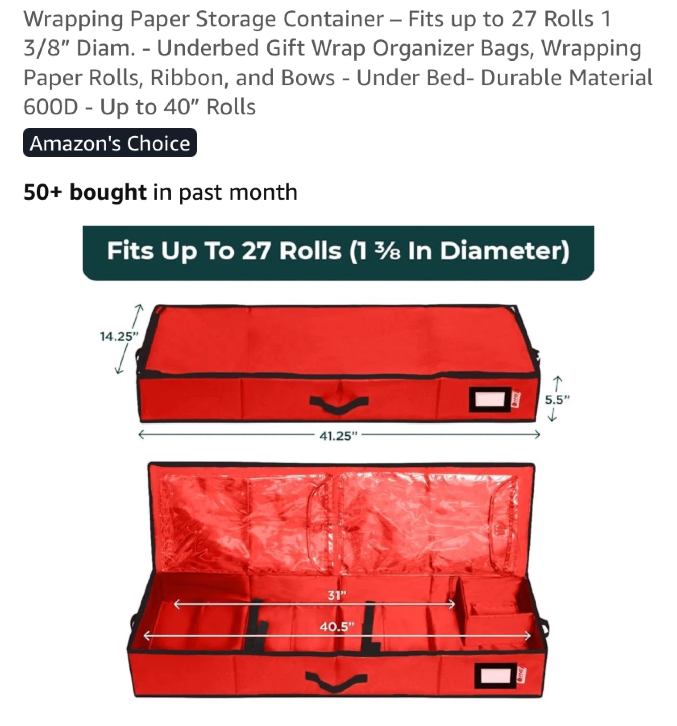 Red Wrapping Paper Storage Container for Up to 27 Rolls - photo 4