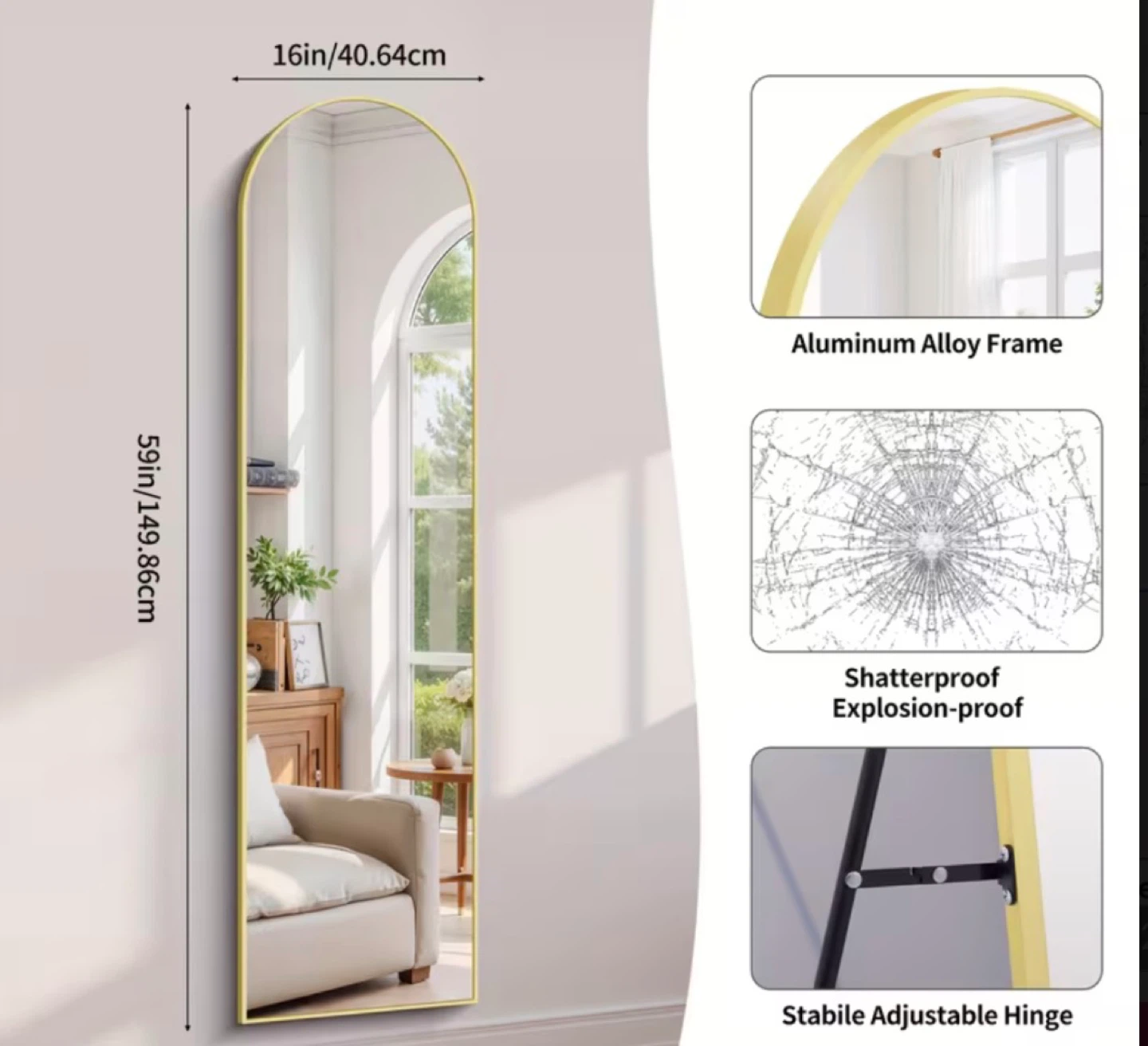 Gold Arched Full Length Mirror - 59” & 16” 🥕