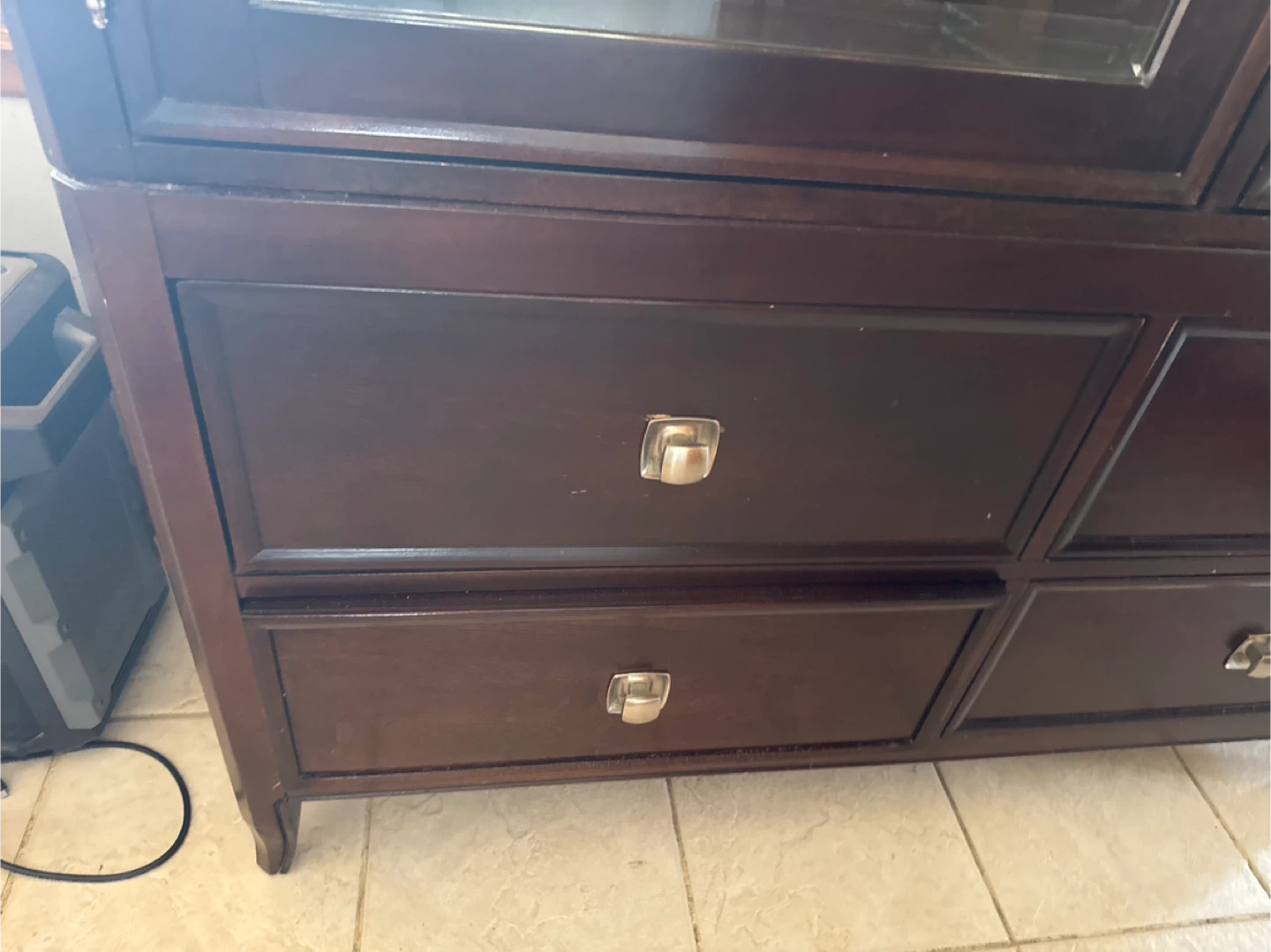 Dark Wood China Cabinet with Glass Doors and Drawers - photo 5