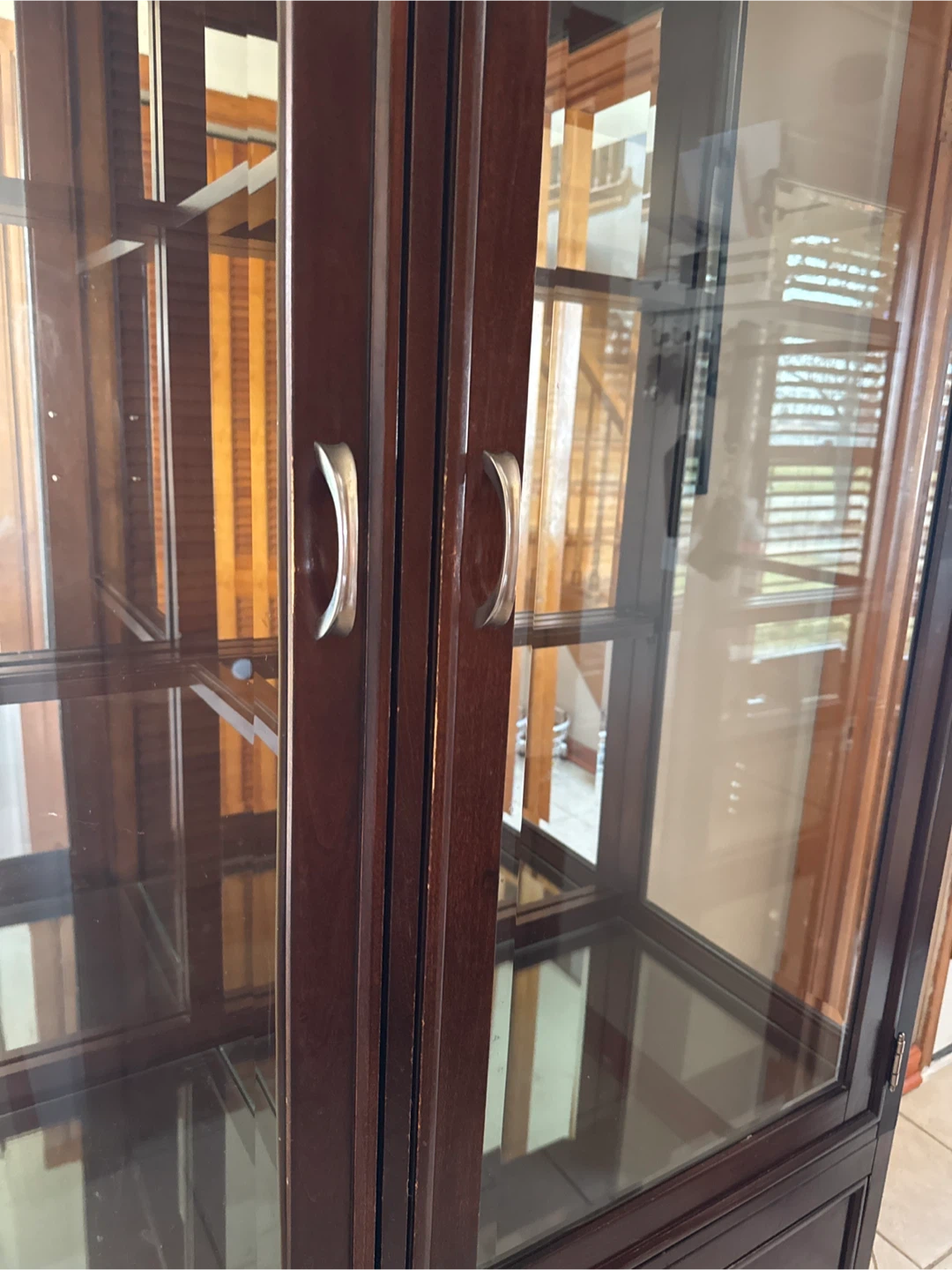 Dark Wood China Cabinet with Glass Doors and Drawers - photo 3