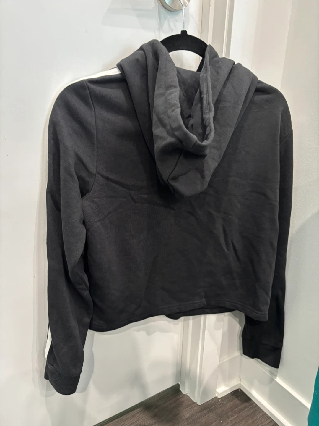 Adidas Black Cropped Hoodie with 3 Stripes - Size S - photo 2