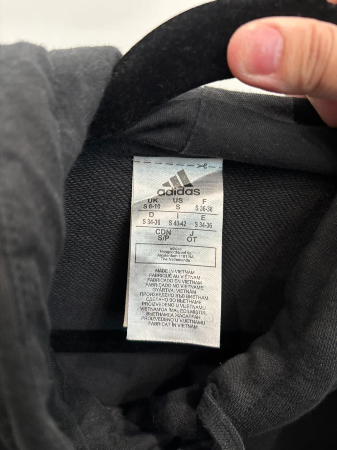 Adidas Black Cropped Hoodie with 3 Stripes - Size S - photo 3