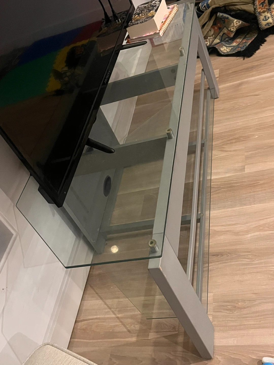 Glass Top TV Stand with Shelves
