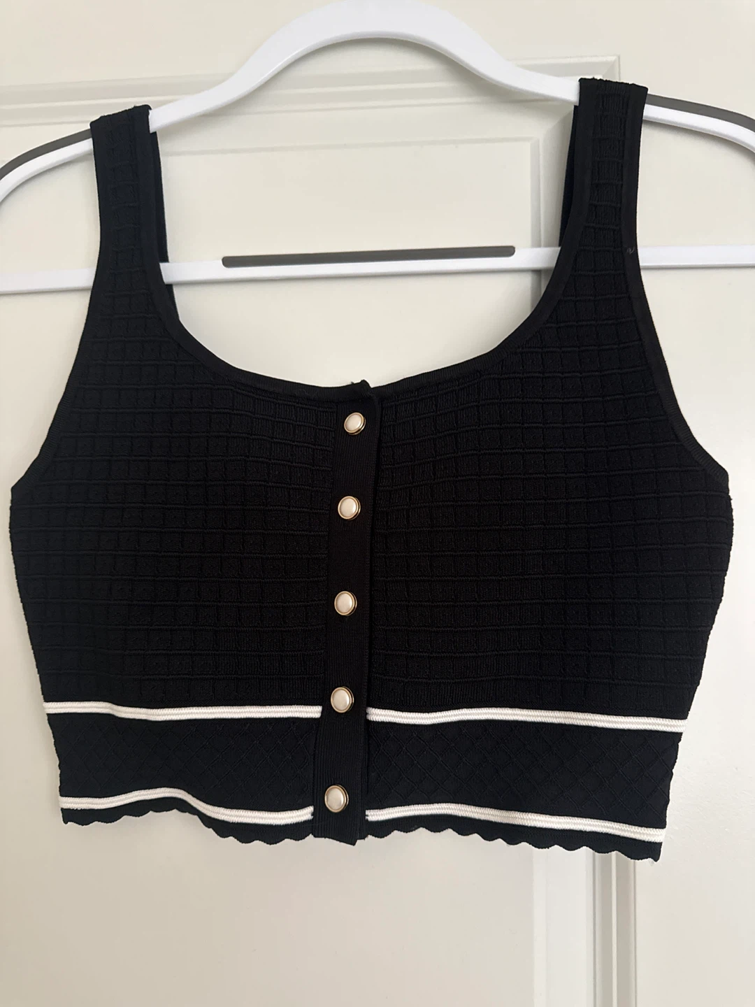 Babaton Black Knit Cropped Tank Top with Buttons