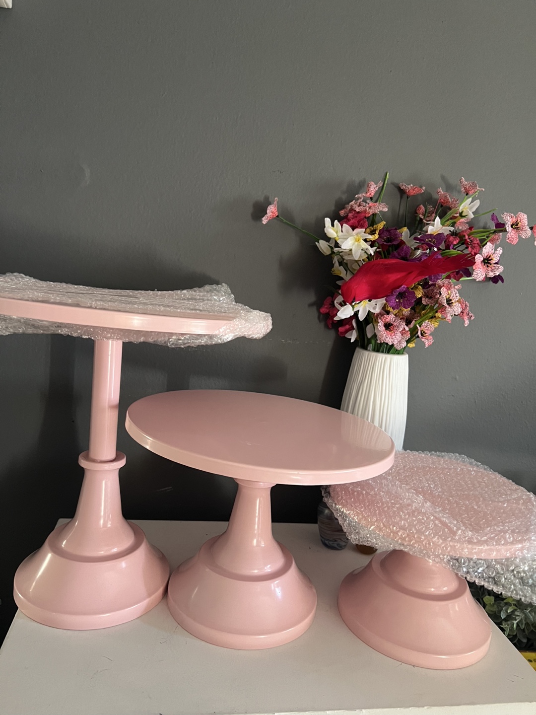 Pink Cake Stands Set (3) with Candlestick Holder - photo 3