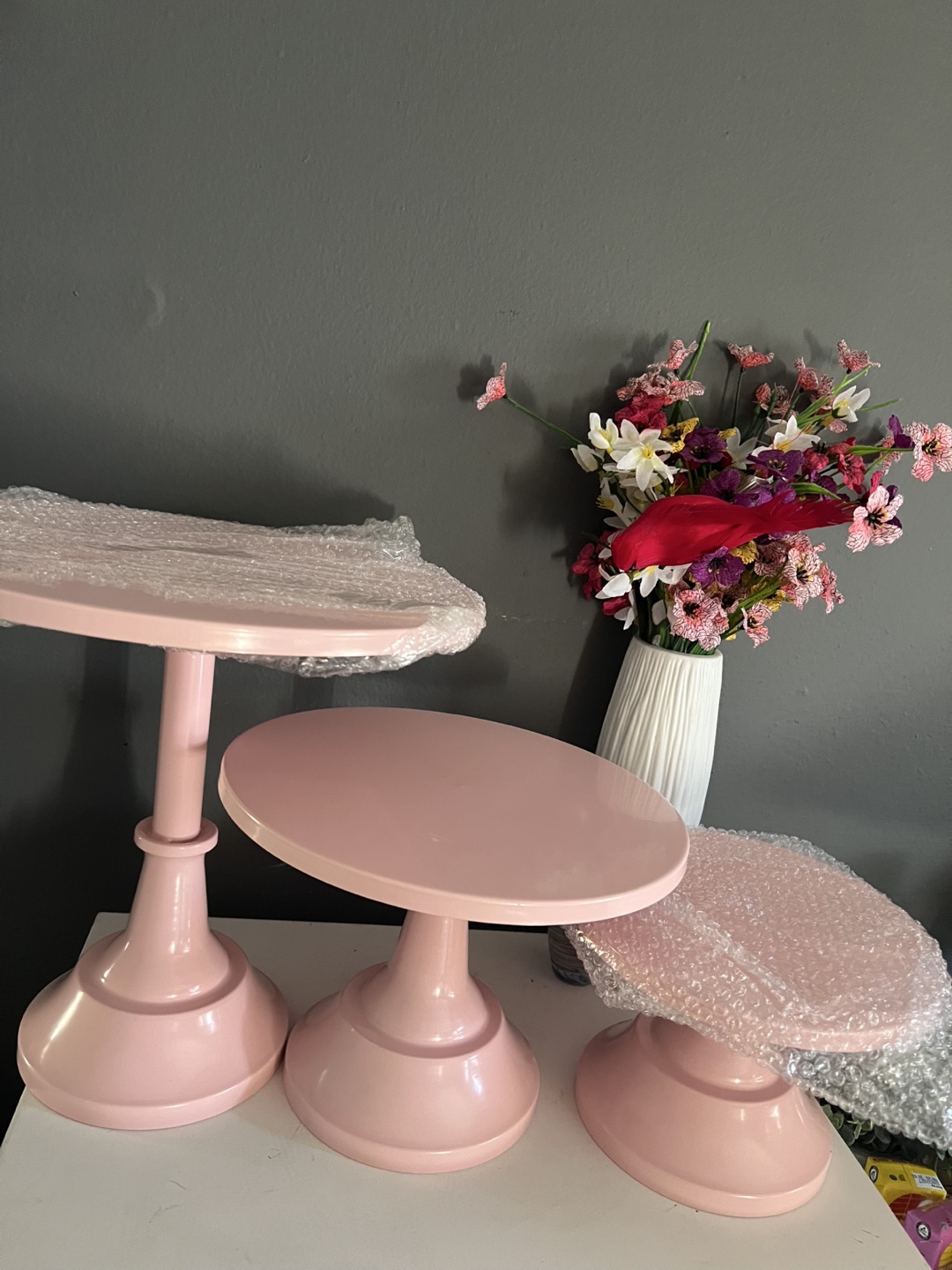 Pink Cake Stands Set (3) with Candlestick Holder - photo 2