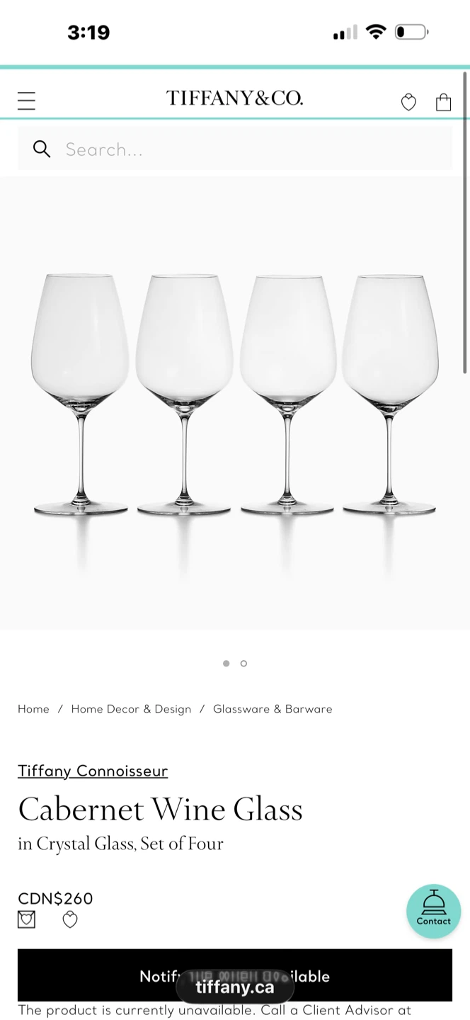Tiffany & Co. Cabernet Wine Glass Set of Four