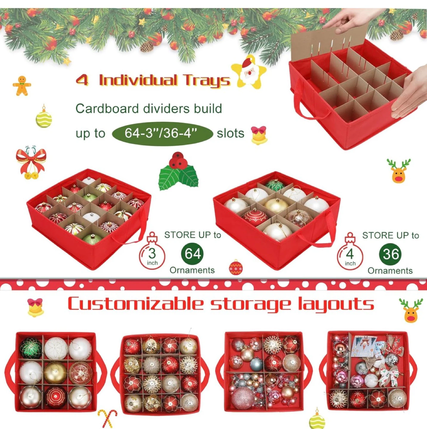 HKQ Large 2-in-1 Christmas Ornament Storage Box Red $50 each - photo 5