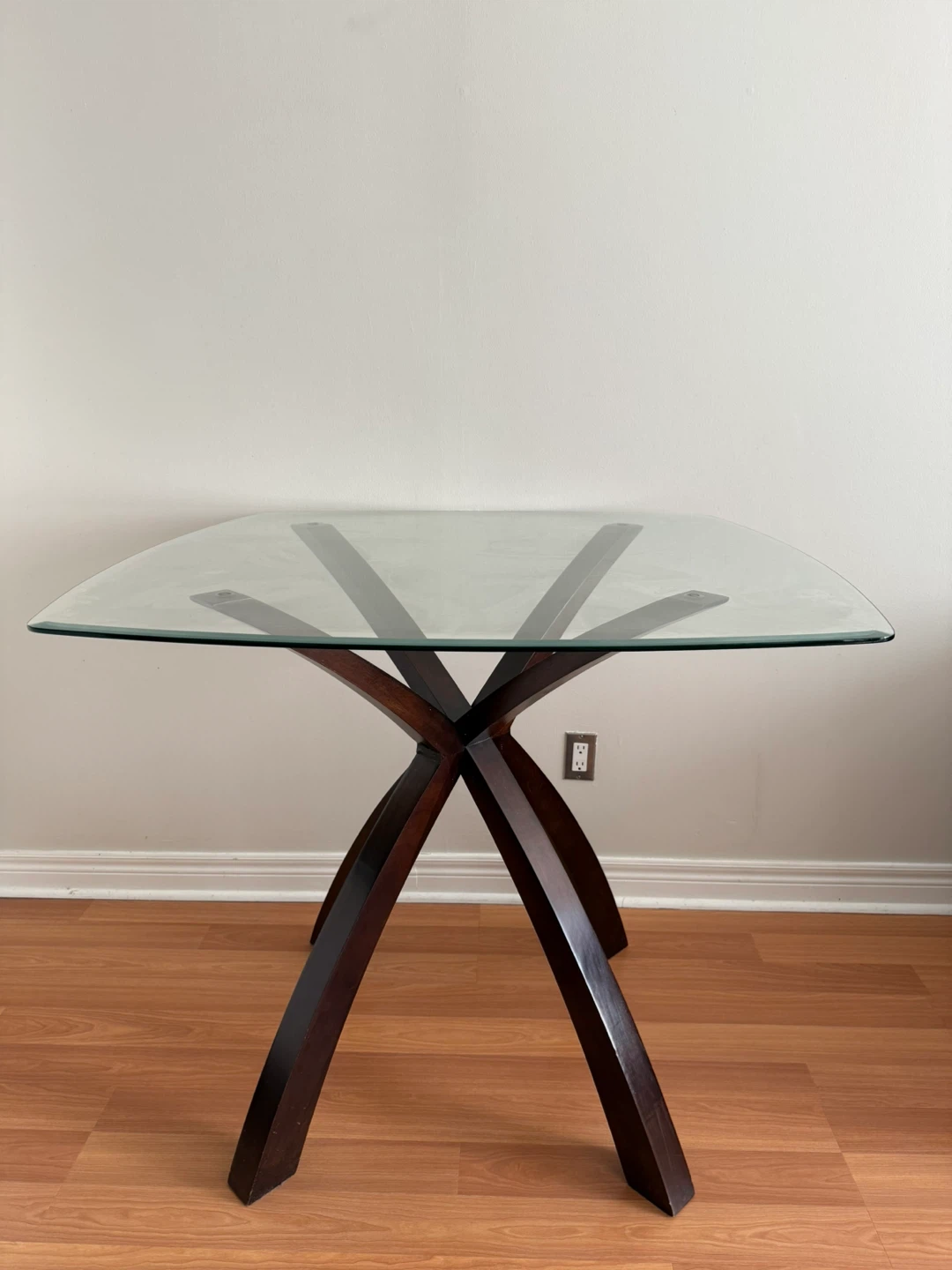 Moving Sale! Glass Top Dining Table with Wooden Base