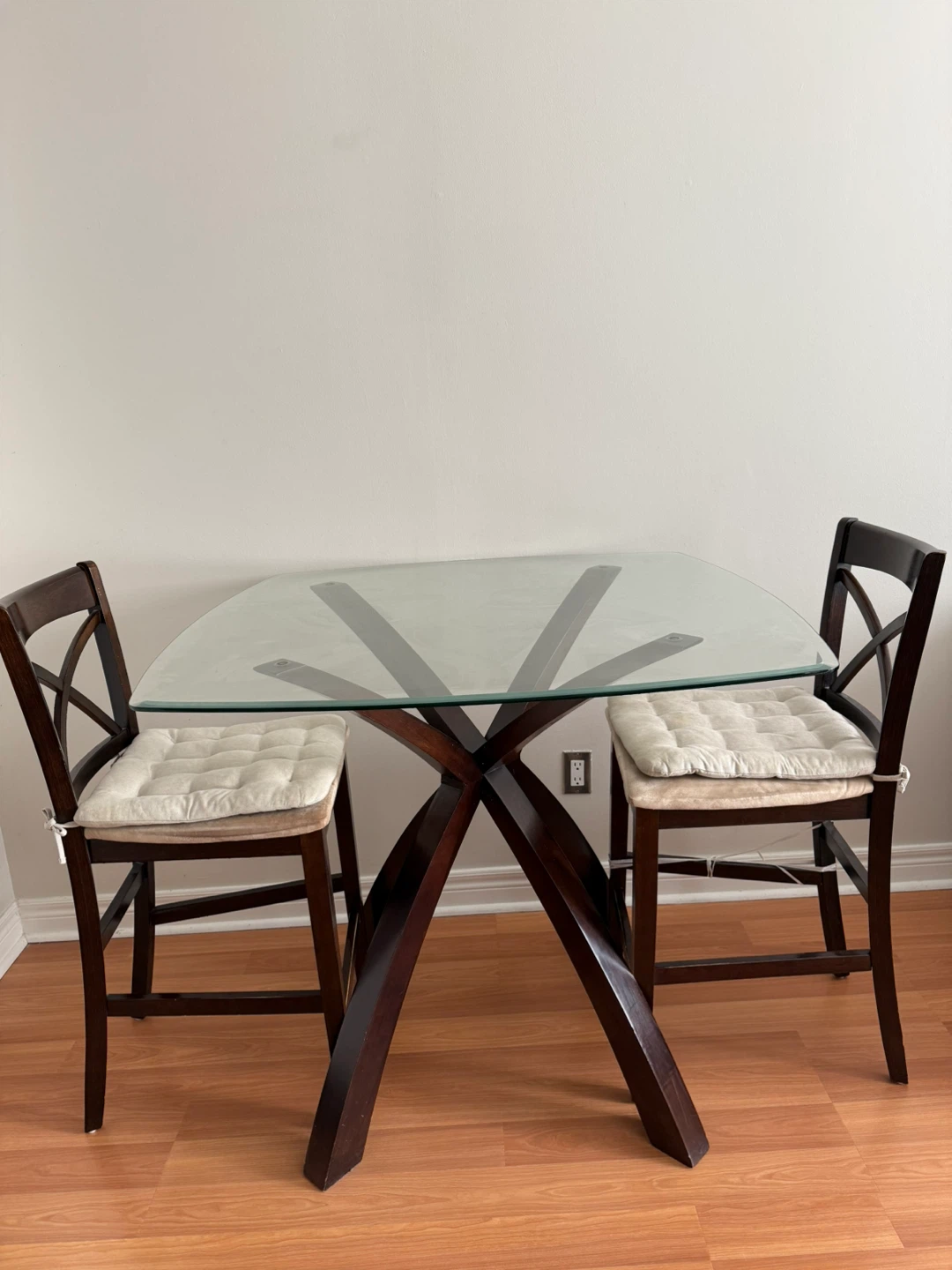 Moving Sale! Glass Top Dining Table with Wooden Base - photo 4