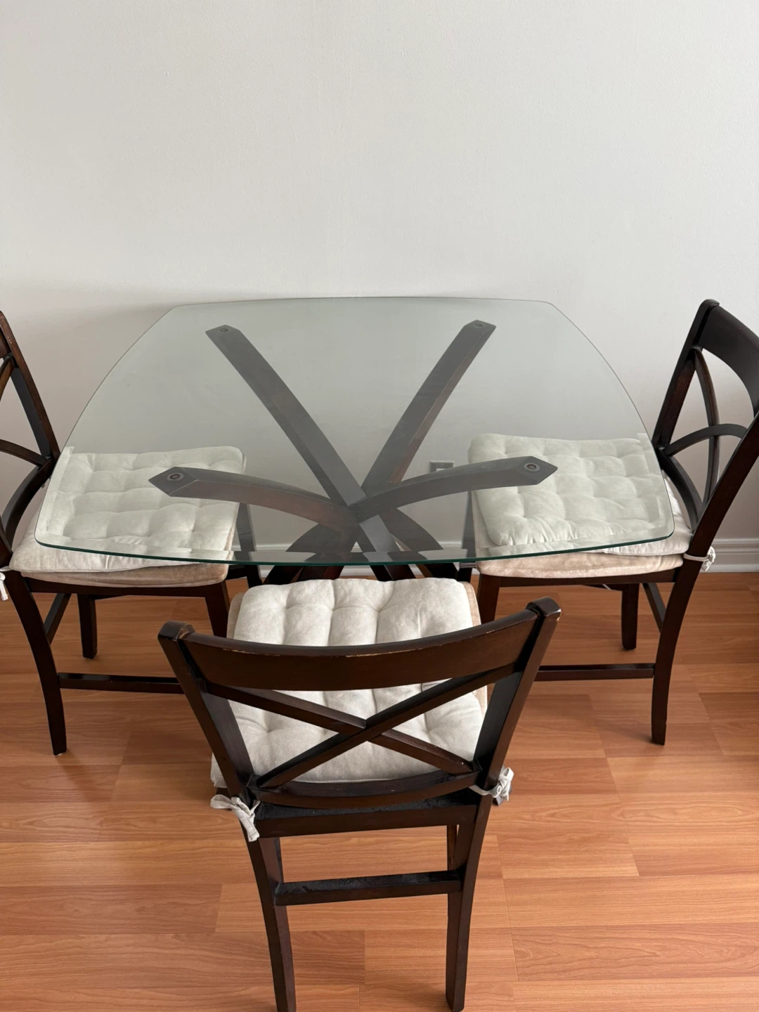 Moving Sale! Glass Top Dining Table with Wooden Base - photo 3