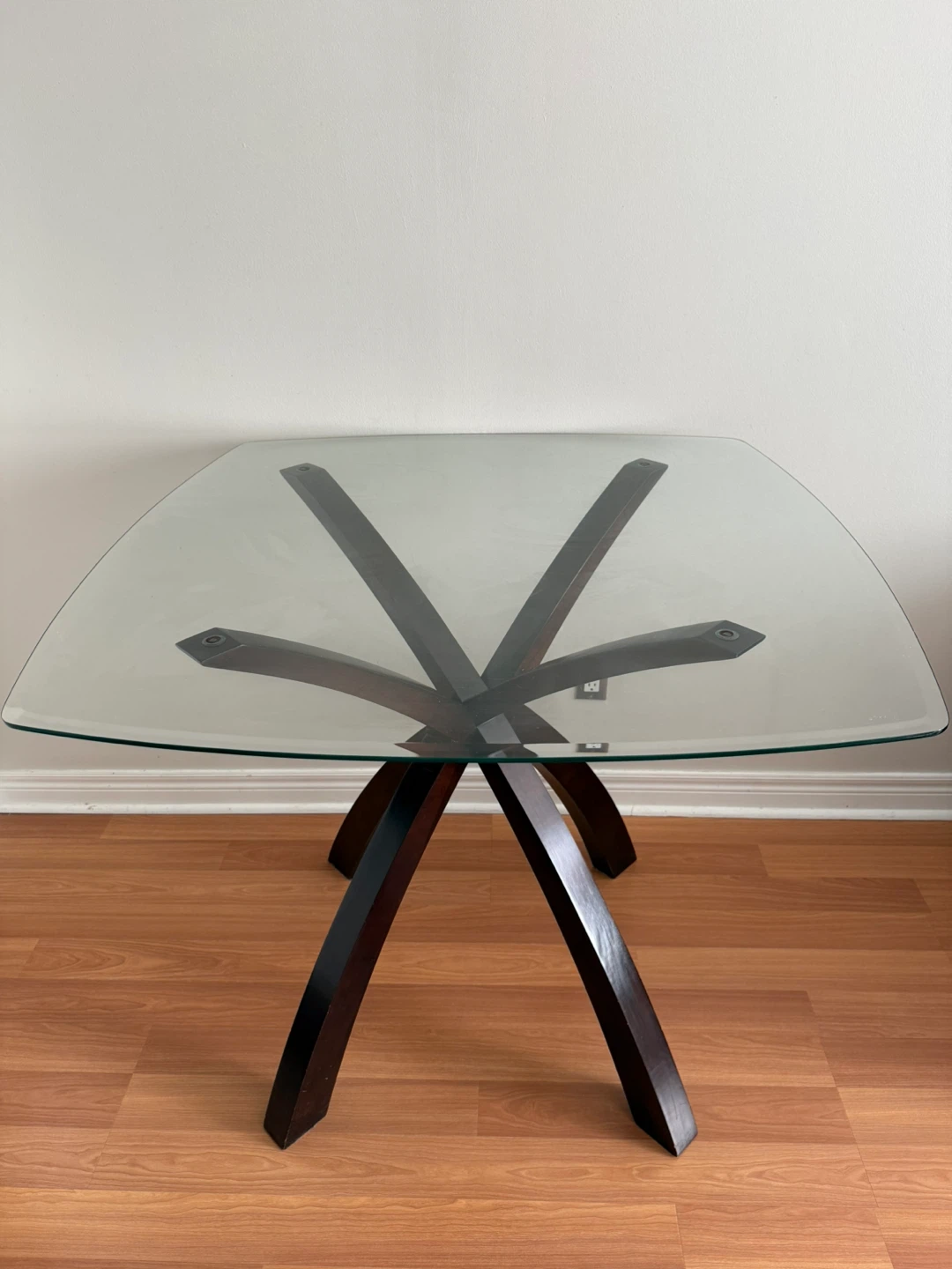 Moving Sale! Glass Top Dining Table with Wooden Base - photo 2
