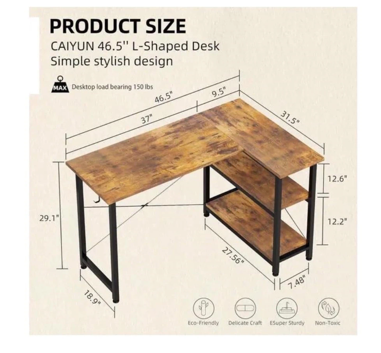 CAIYUN 46.5" L-Shaped Computer Desk with Shelves - photo 2