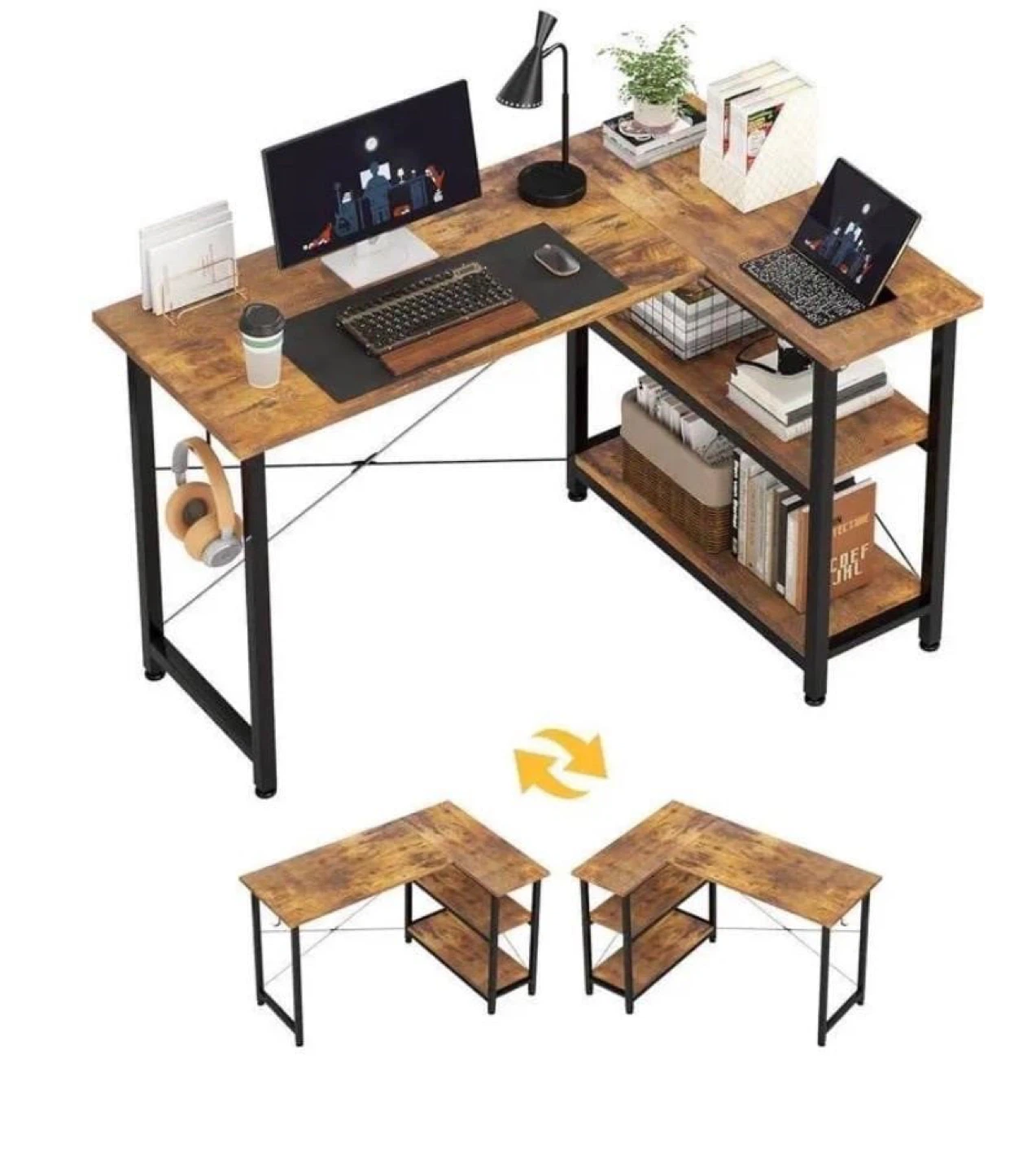 CAIYUN 46.5" L-Shaped Computer Desk with Shelves