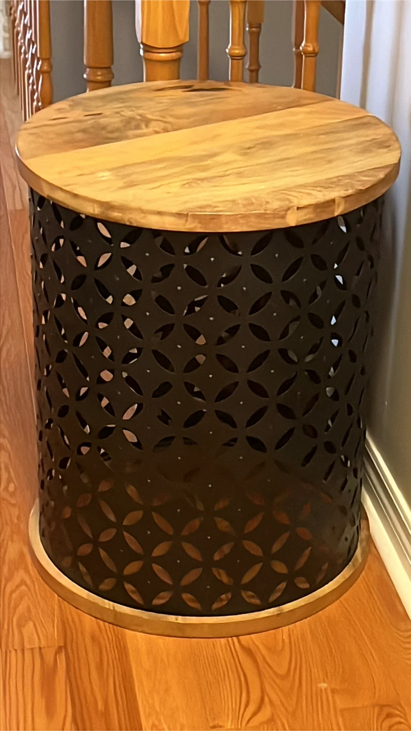 Round Metal and Wood Accent Table