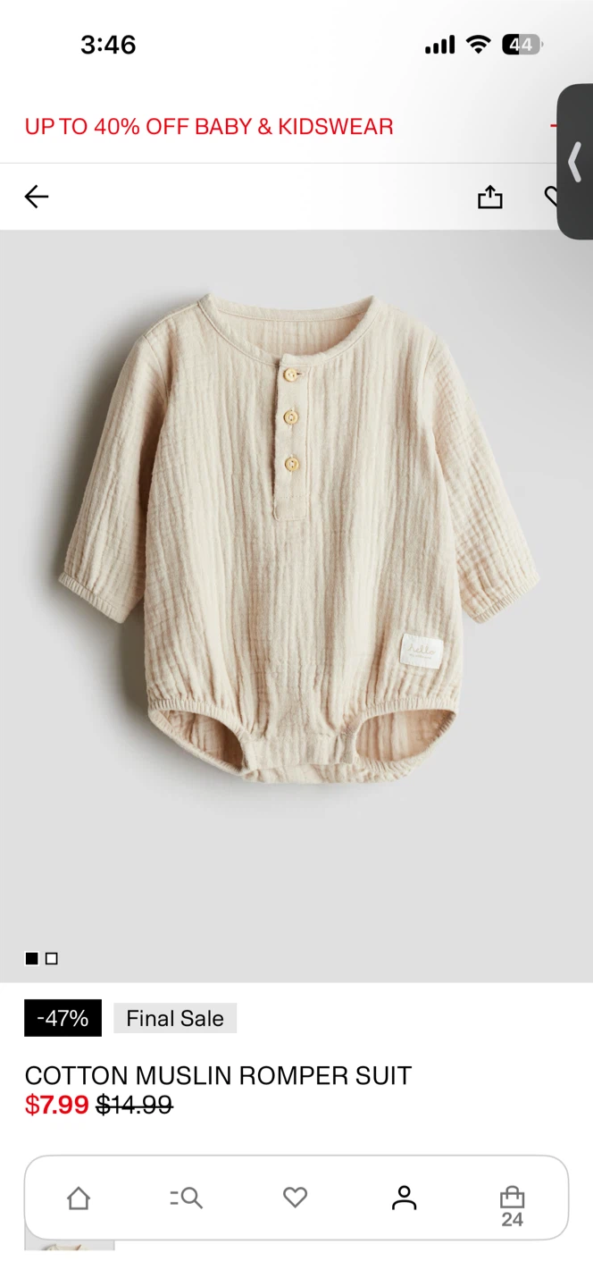 Muslin Romper baby Suit - 3 Months