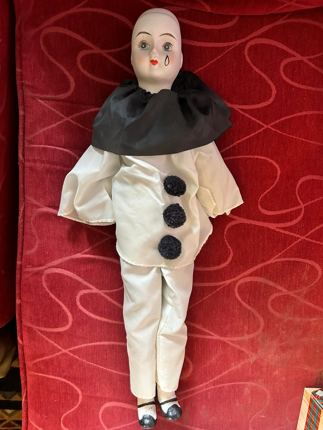 Porcelain Clown Doll with Black and White Outfit