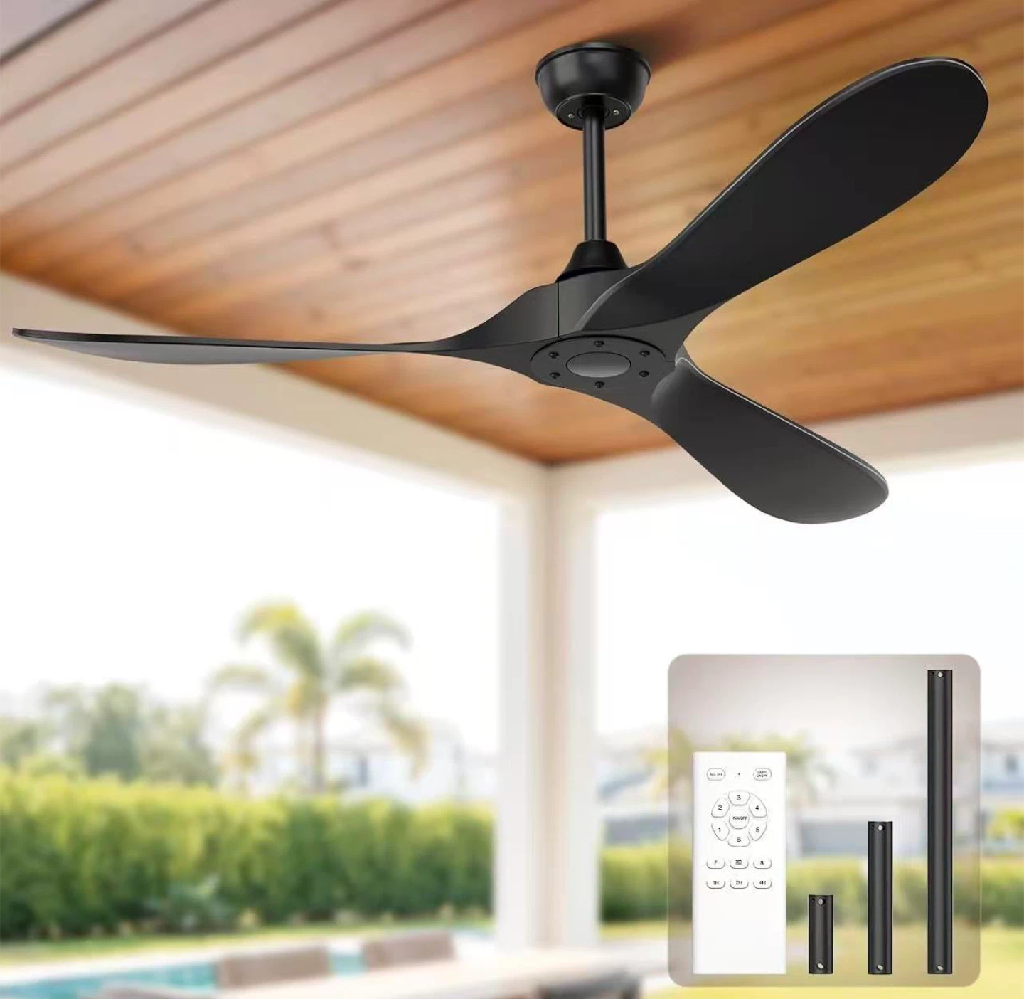 Black 52-Inch Modern Ceiling Fan with Remote