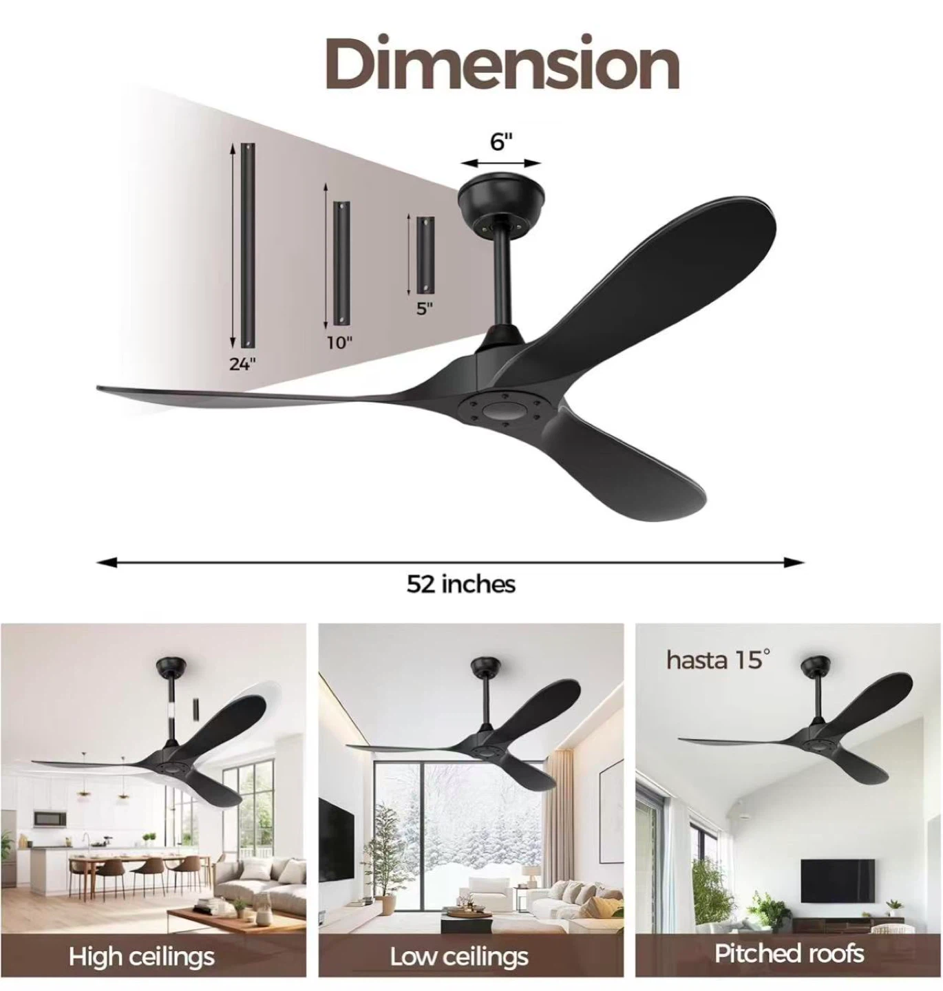 Black 52-Inch Modern Ceiling Fan with Remote - photo 2