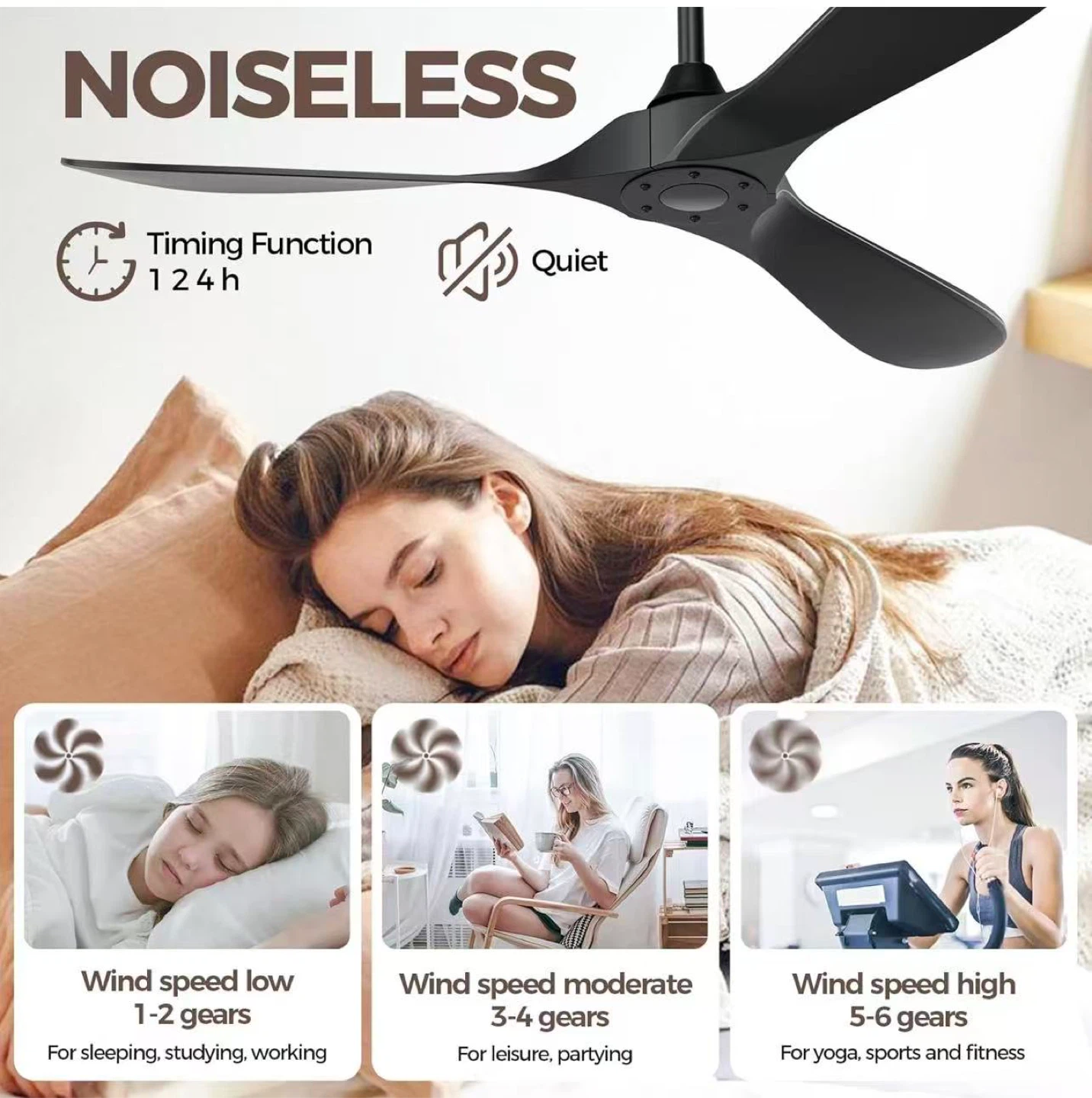Black 52-Inch Modern Ceiling Fan with Remote - photo 3