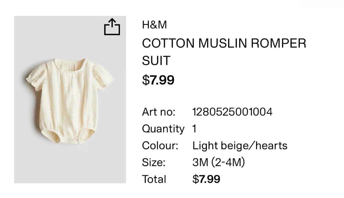 Cotton Muslin Romper Baby Suit with hearts 3 Months - photo 2