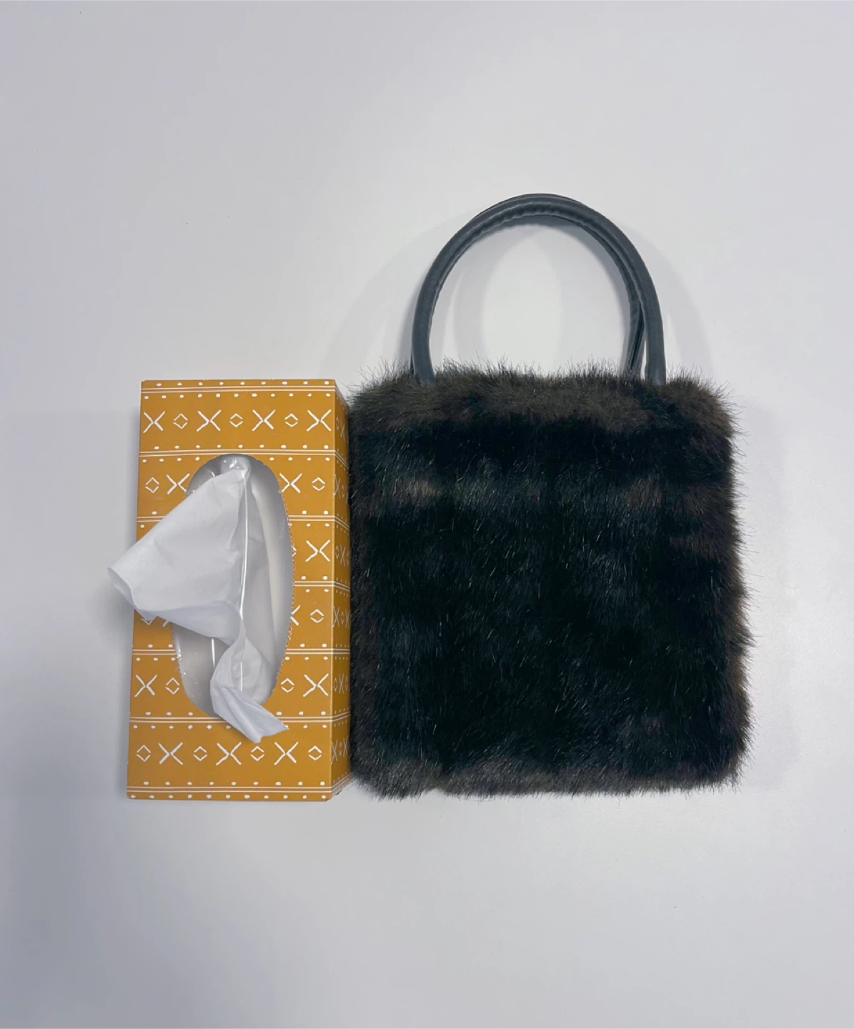 Dark Brown Faux Fur Handbag with Faux Leather Handles - photo 3