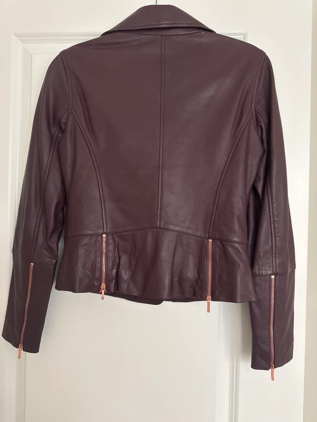 Ted Baker London Women's Burgundy Leather Biker Jacket Size 1 - photo 5
