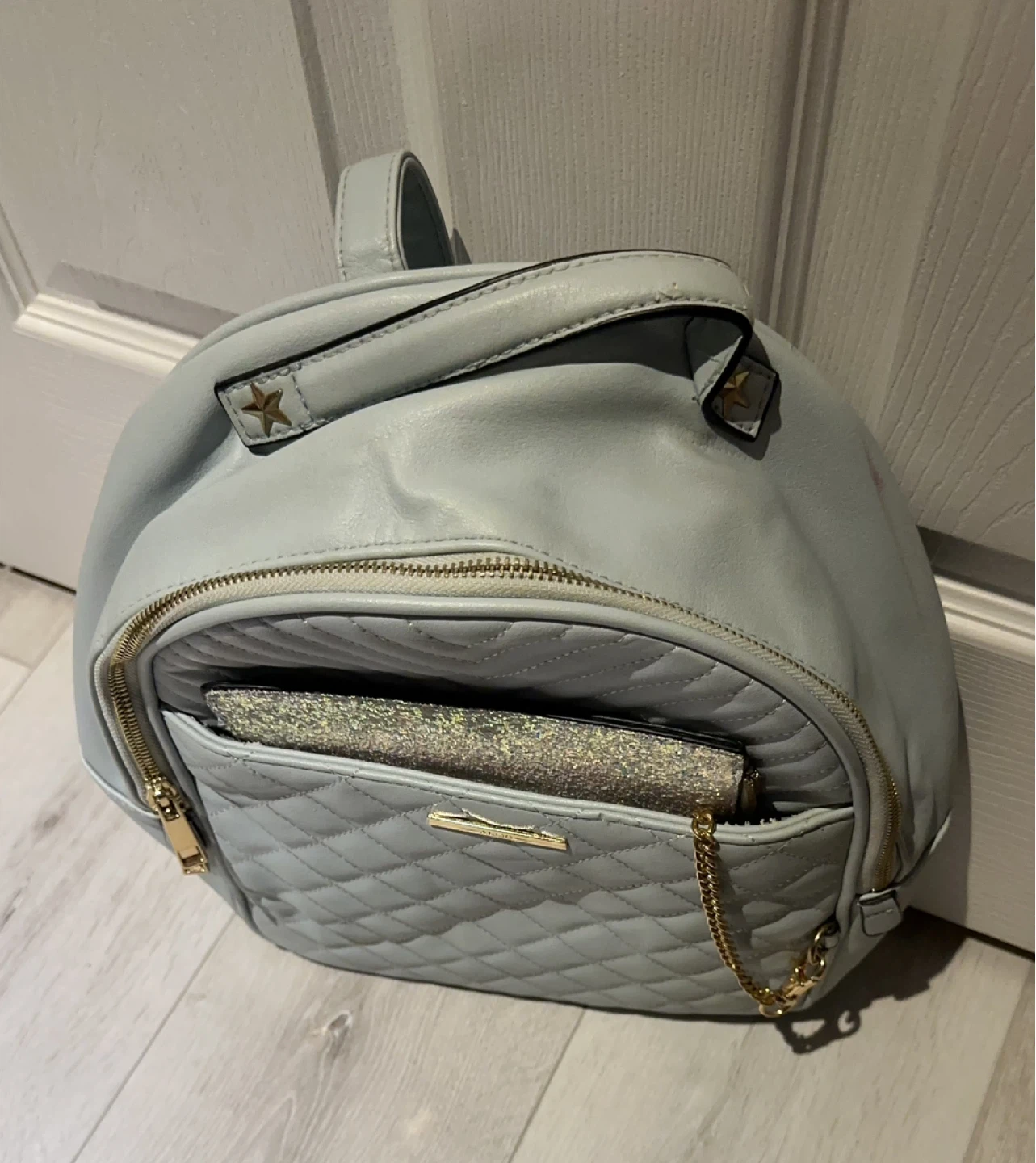 Aldo Light Blue Quilted Backpack with the removable - photo 3
