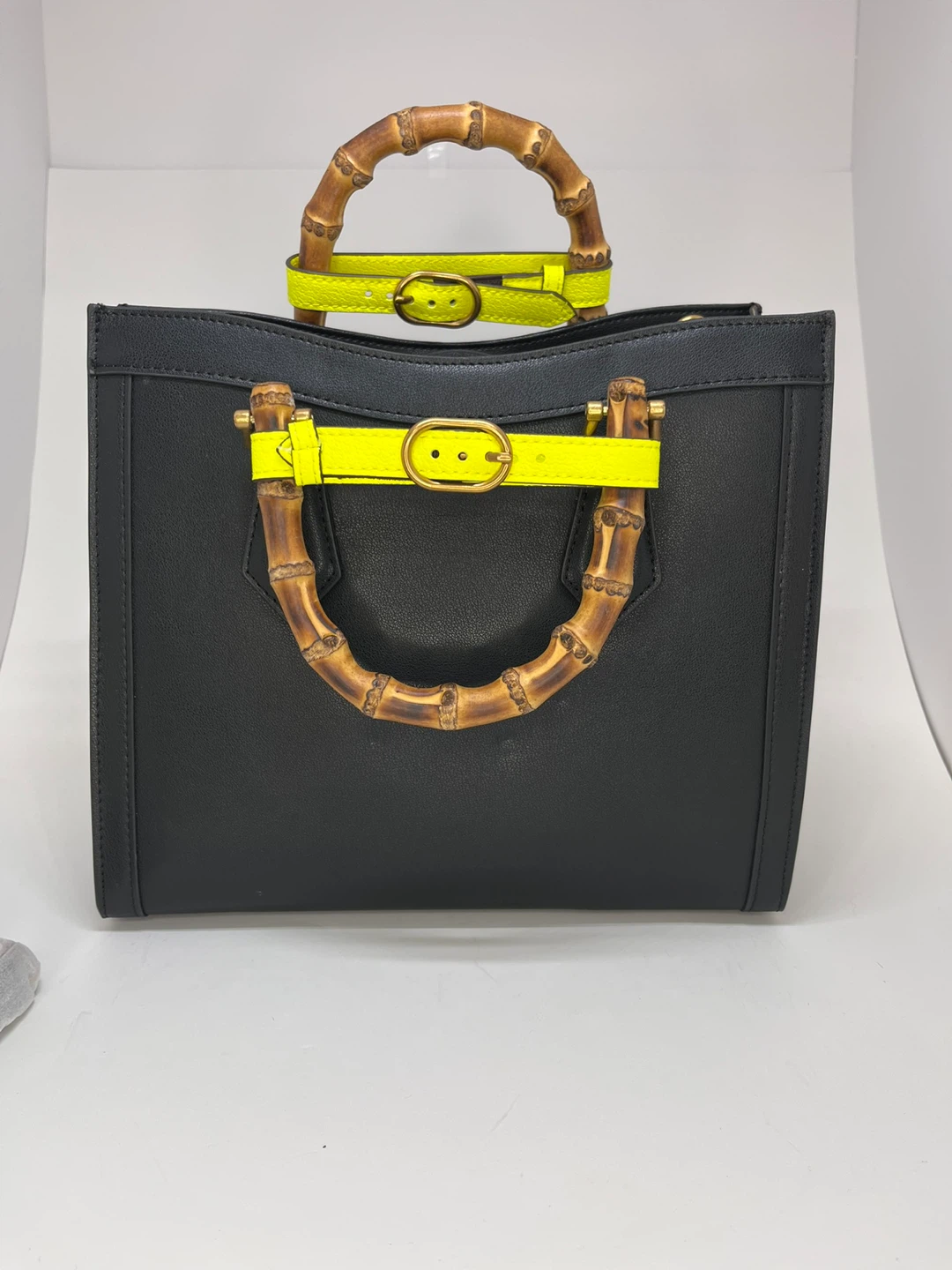 Gucci Black Leather Bamboo Handle Tote Bag
