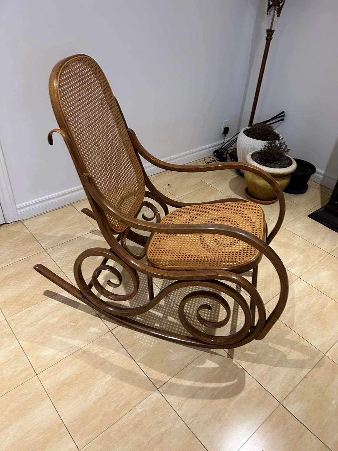 Vintage Cane Wood Rocking Chair