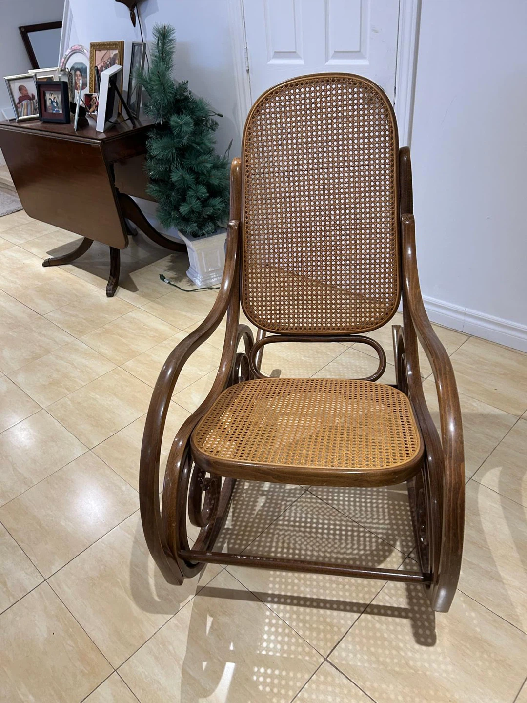 Vintage Cane Wood Rocking Chair - photo 3