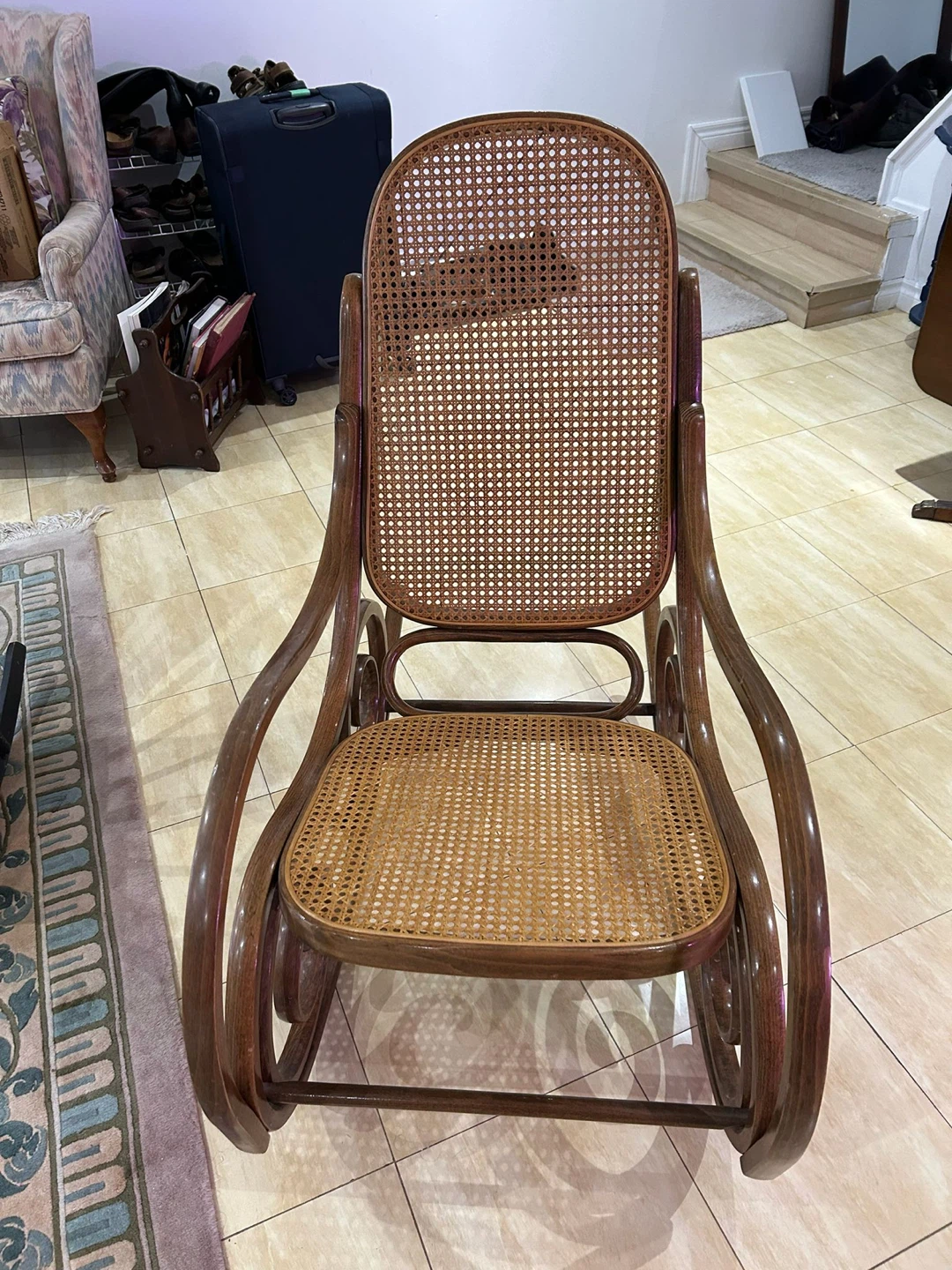 Vintage Cane Wood Rocking Chair - photo 4