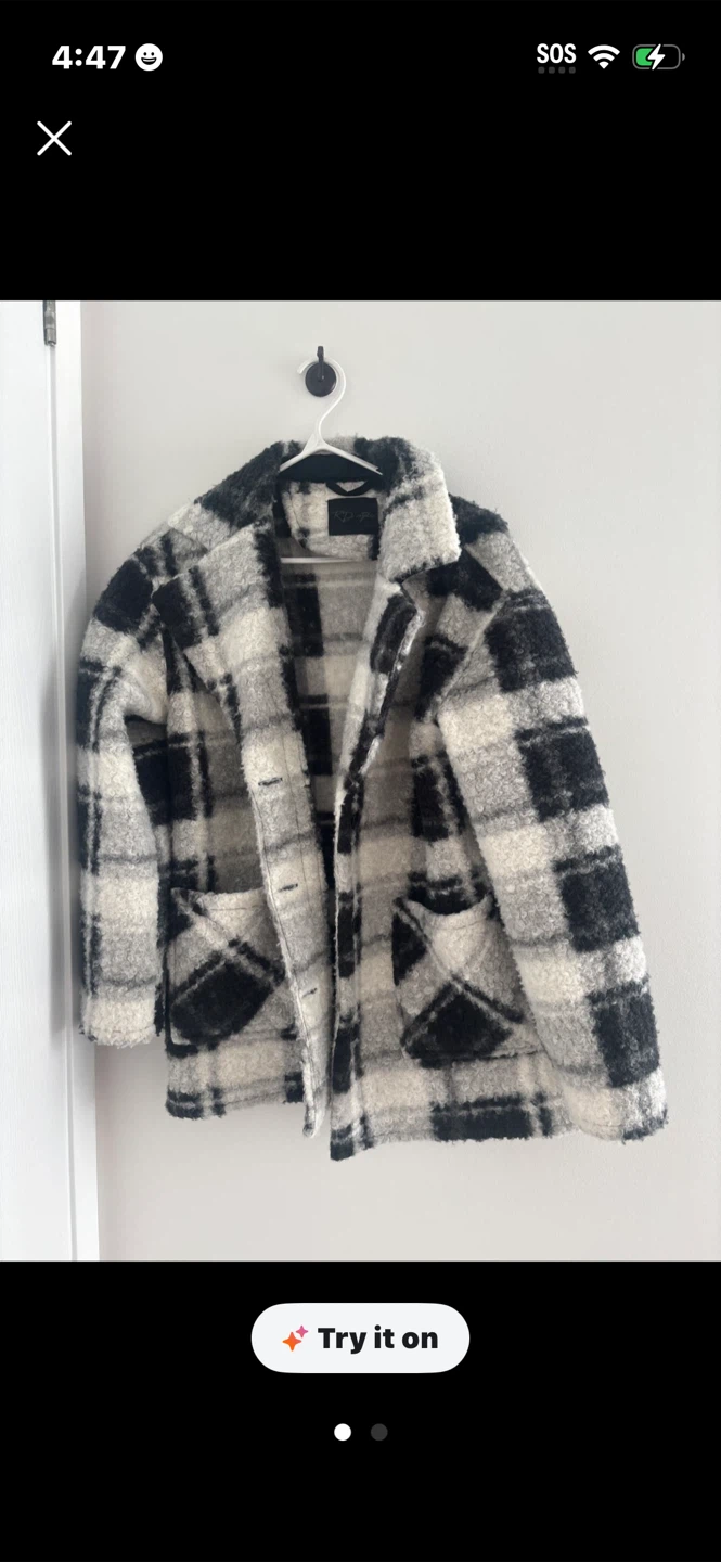 Black and White Plaid Sherpa Jacket