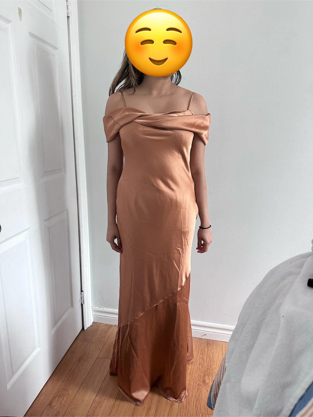 Satin Off-Shoulder Maxi Dress